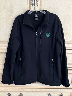 Men’s Large MSU Spartans Black Fleece Lined Shell Jacket with Embroidered Logos